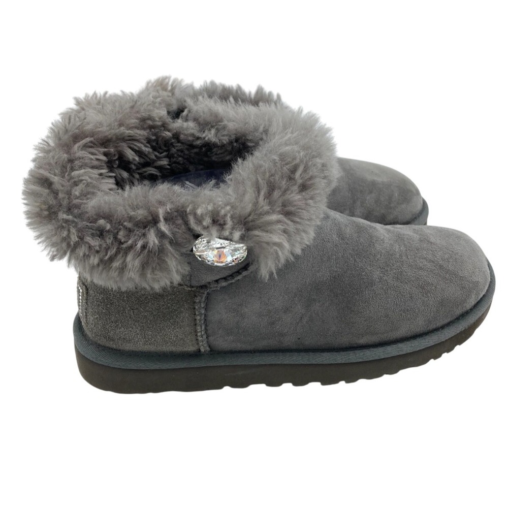 UGG Mini Bailey Button Bling 1003889 Gray Mouton - Women's‎ Boots Size 8